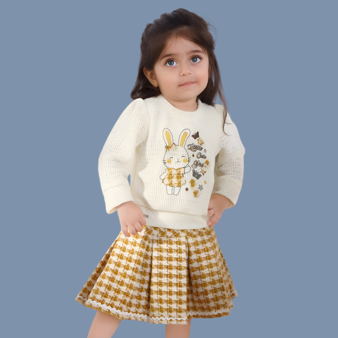 Girls Cream Skirt with Top Long Sleeve