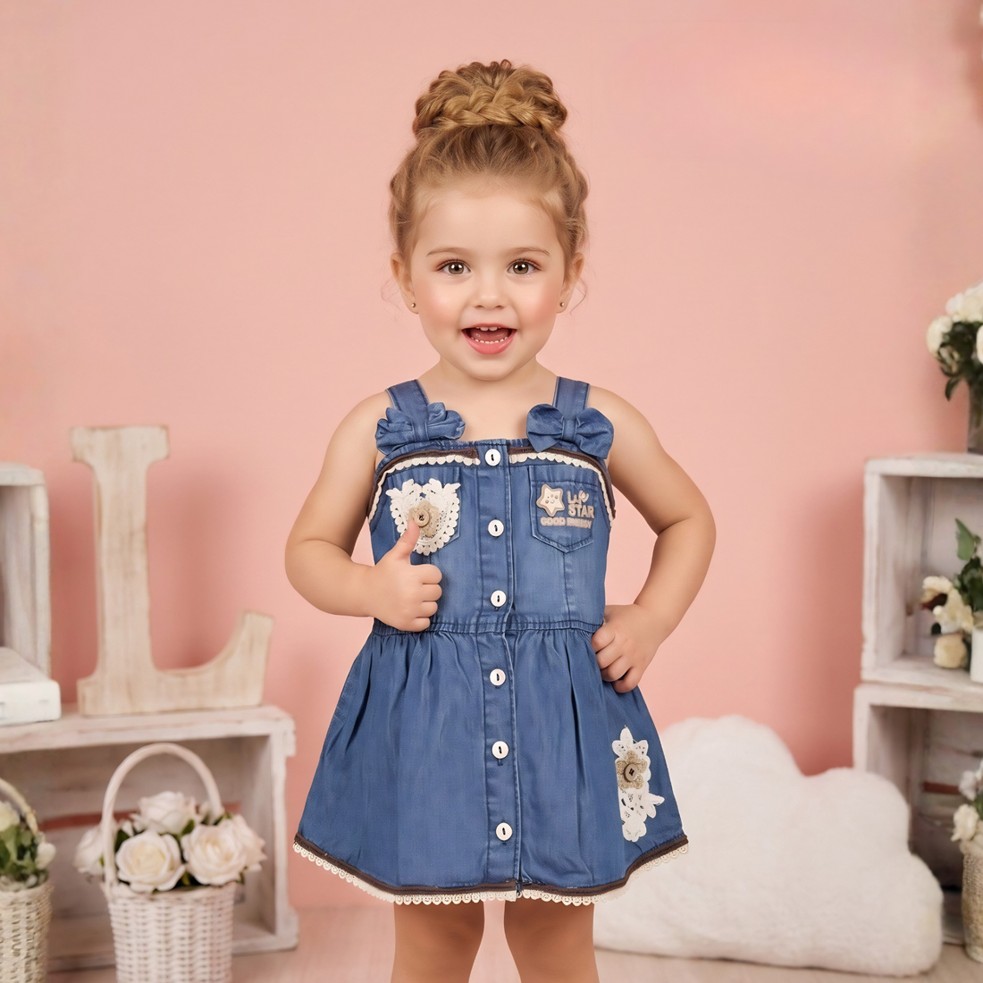 Sleeveless Baby Girl Denim Frock