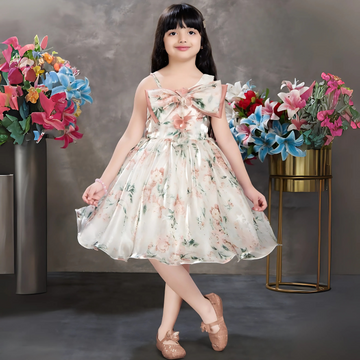 Floral Printed Satin Partywear Frock For Girl