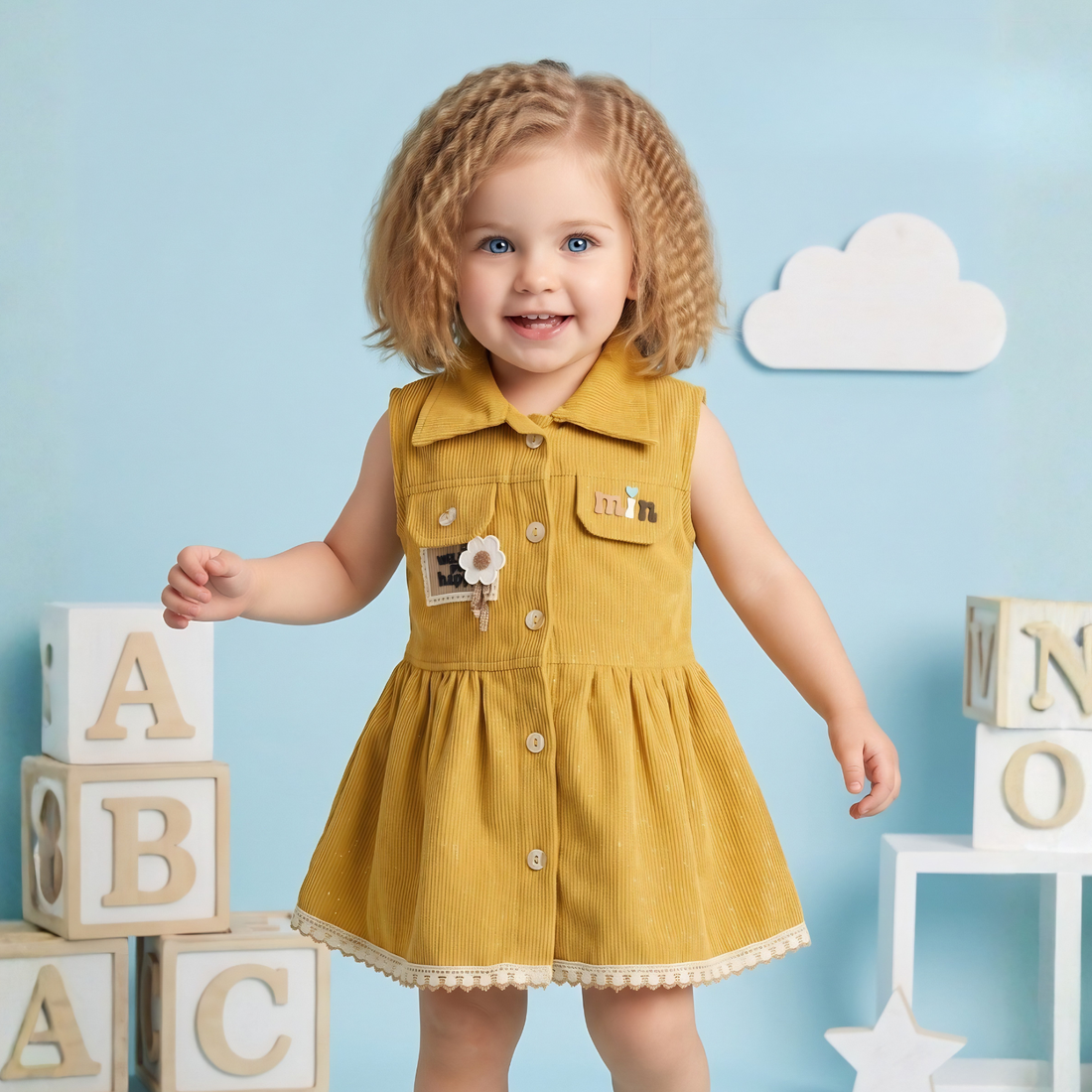 Sleeveless Baby Girl Mustard Frock