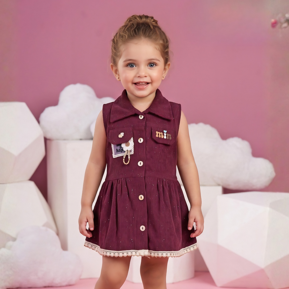 Sleeveless Baby Girl Maroon Frock