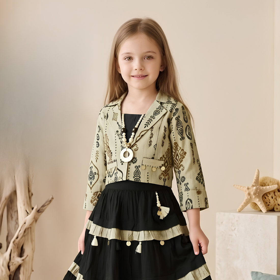 Stylish Girls Printed Top & Long Skirt Set