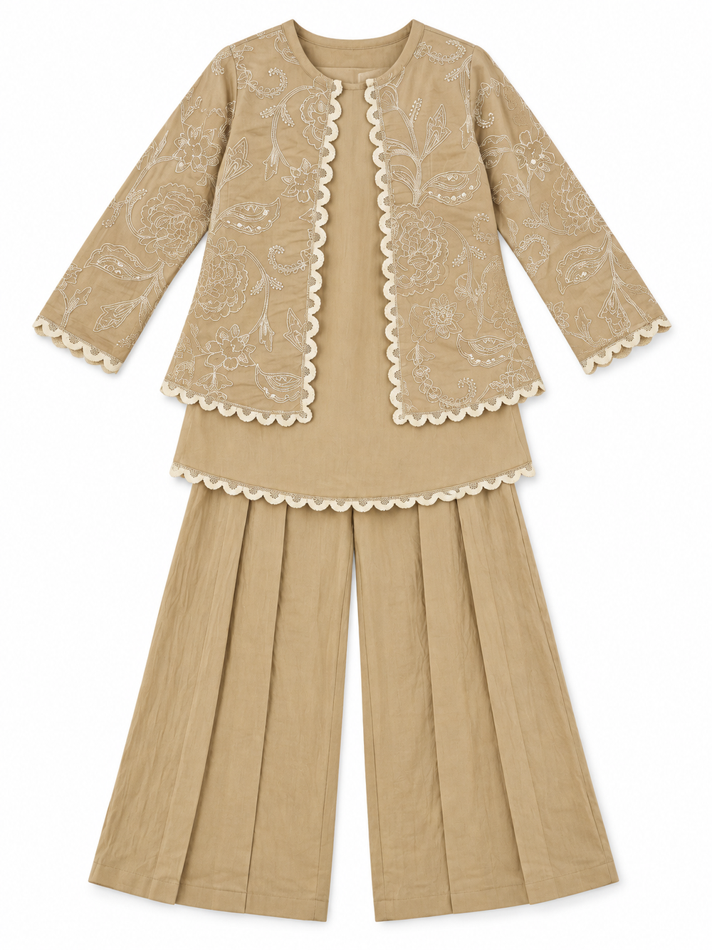 Girls Fawn Embroidered Plazo Set with Jacket