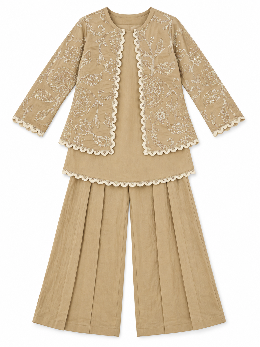 Girls Fawn Embroidered Plazo Set with Jacket