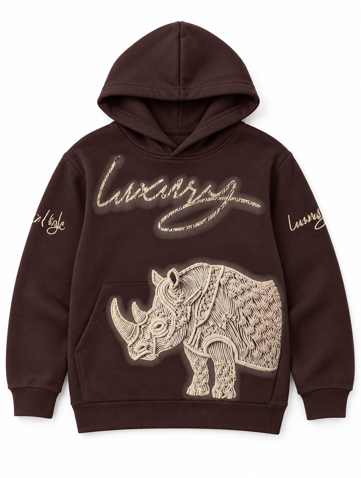 Boys Brown Rhino Print Hoodie