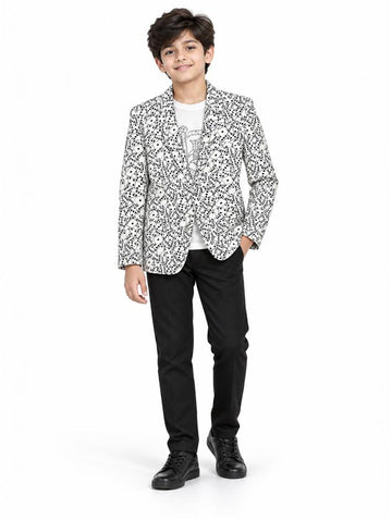 Boys Cream Dice Print Blazer with Graphic T-Shirt