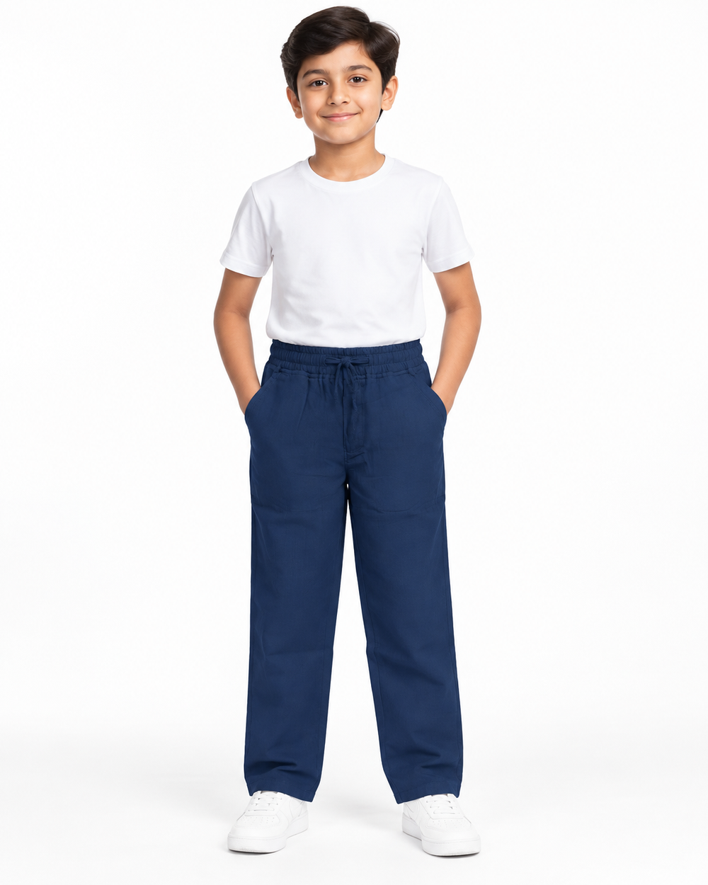 Boys Blue Pant for Golden Emboss Waist Coat & Short Kurta Set