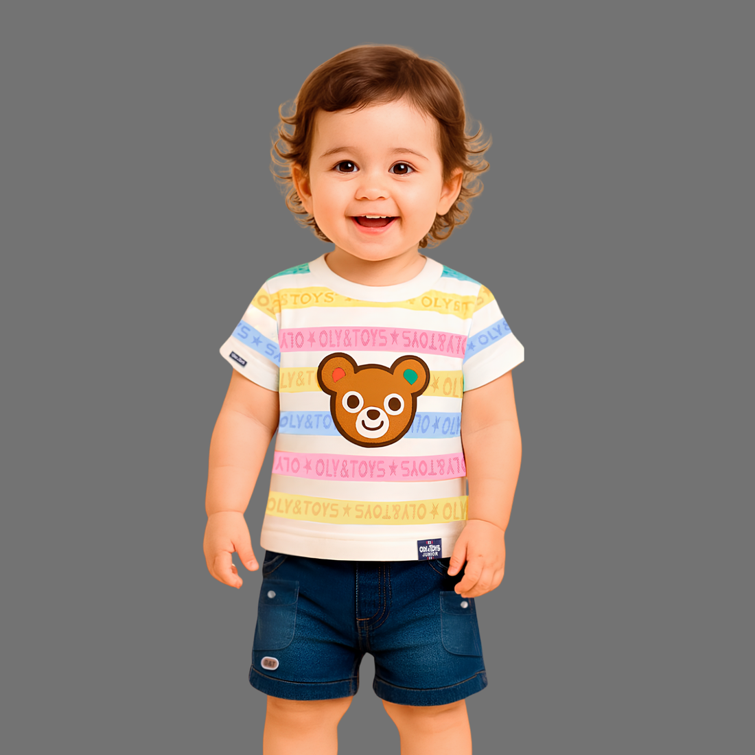 Boys Teddy Bear Striped T-Shirt & Shorts Set