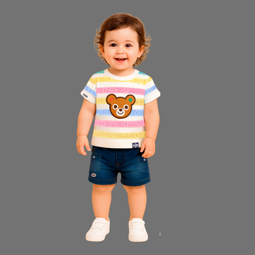 Boys Teddy Bear Striped T-Shirt & Shorts Set