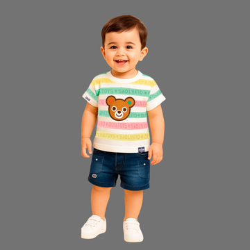 Boys Teddy Bear Striped T-Shirt & Shorts Set