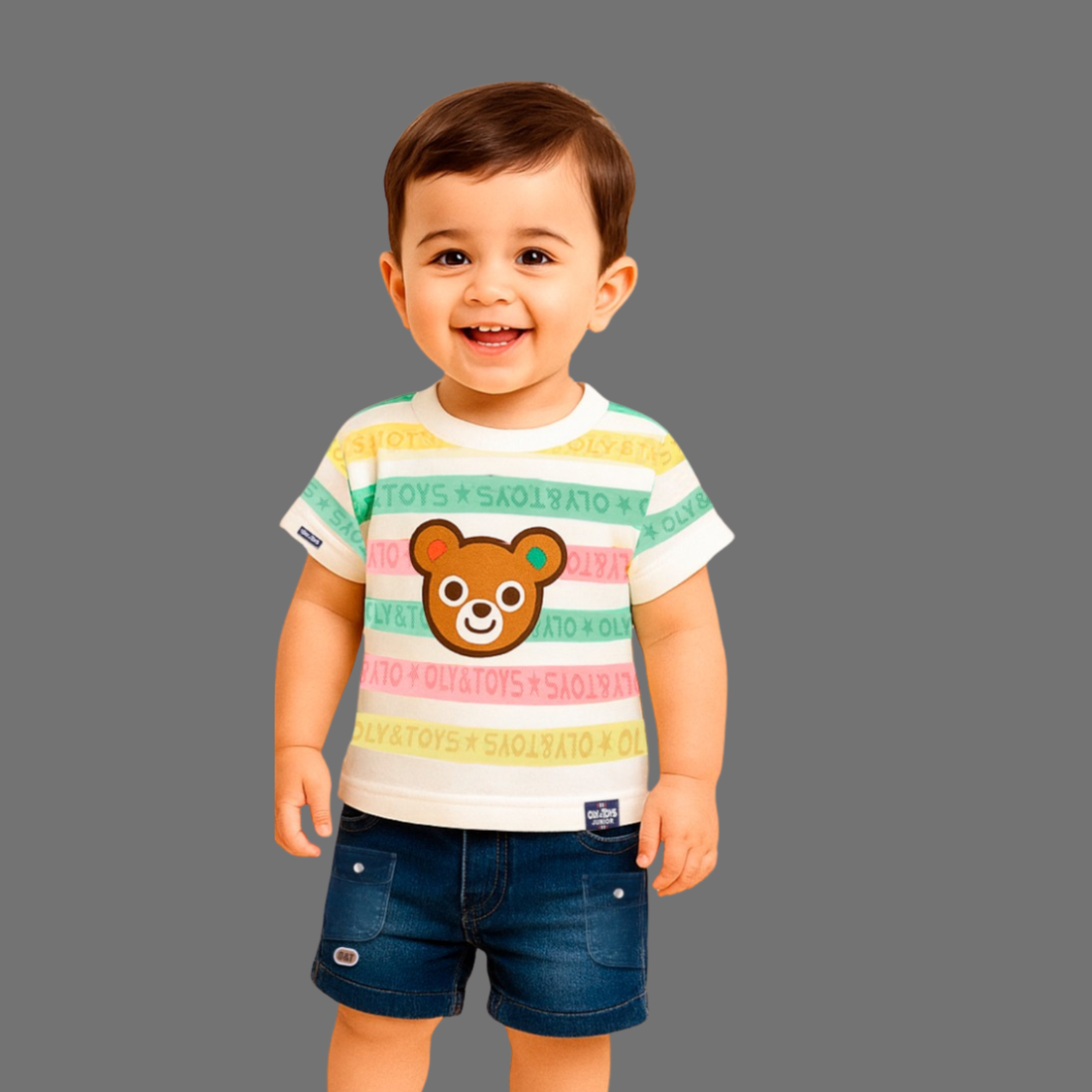 Boys Teddy Bear Striped T-Shirt & Shorts Set