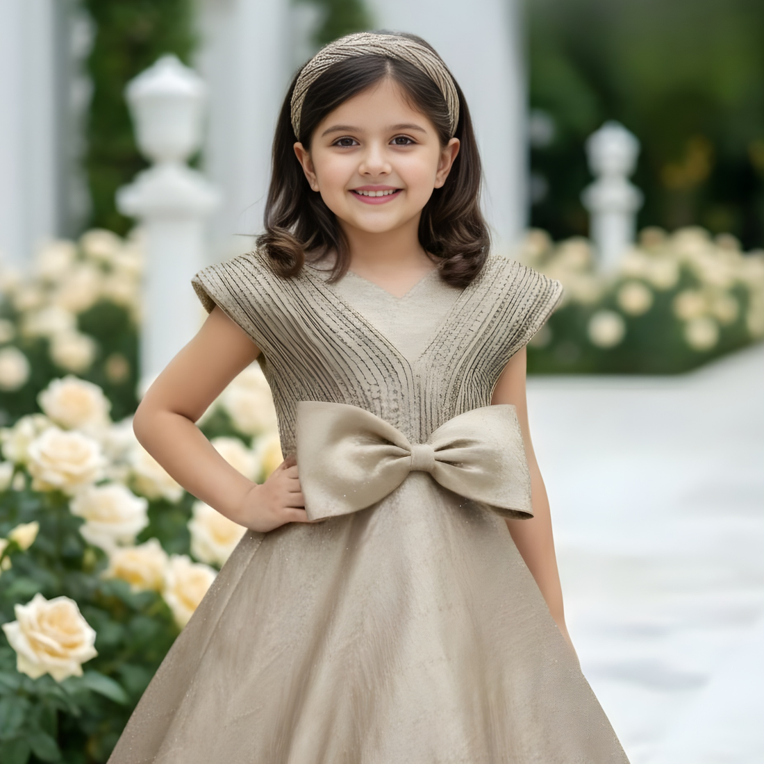 Fawn Shimmer Party Gown For Girls