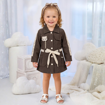 Full Slives Baby Girl Brown Frock