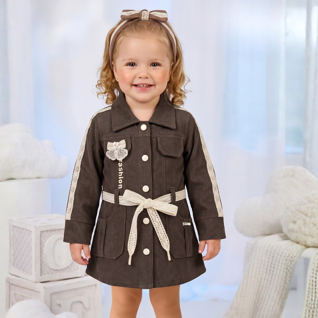 Full Slives Baby Girl Brown Frock