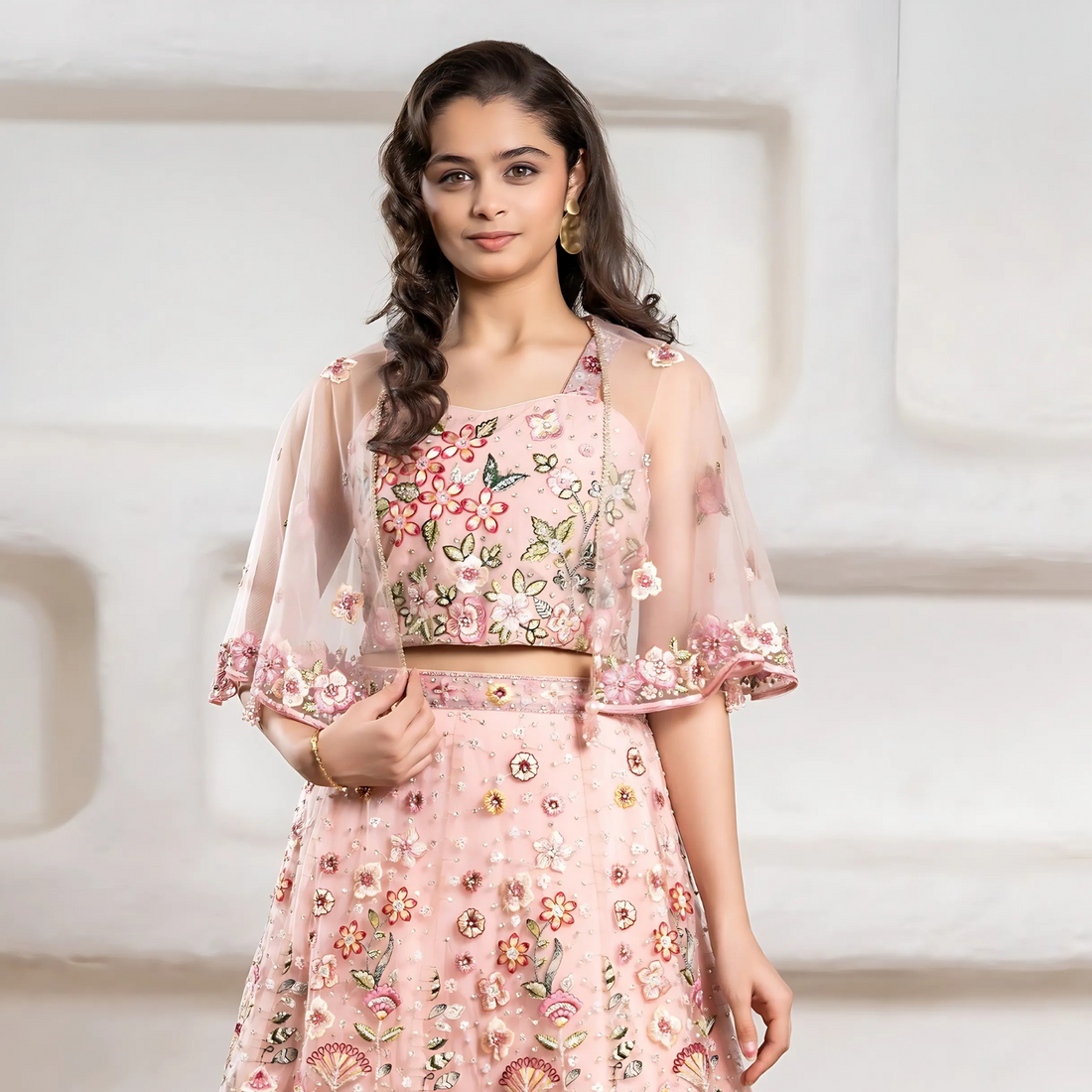 Peach Embroidery Georgette Bridal Lehenga Choli