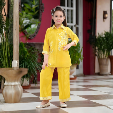 Girls Ethnic Embroidered Kurta with Pant Set