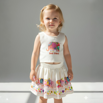 Elephant Print Trendy Baby Girl Skirt  & Top Set