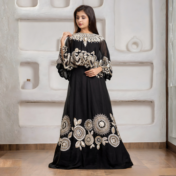 Black Georgette Bridal Lehenga Choli with Thread Embroidery
