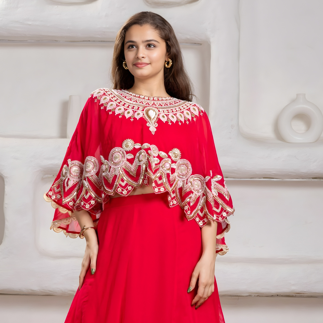 Rani Georgette Bridal Lehenga Choli with Thread Embroidery