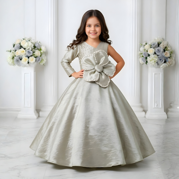 Girls Contrast Sequin Bow Front Party Gown