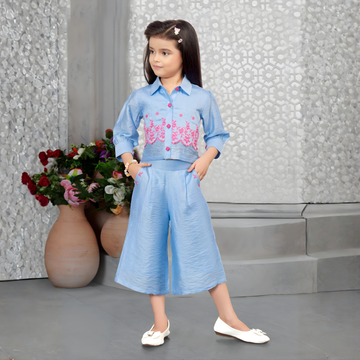 Blue Western Co-Ord Set For Girls
