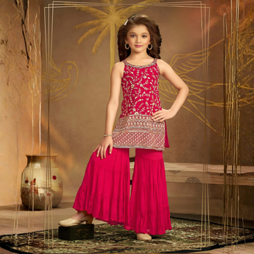 Sequins, Zari, Mirror, Stone and Beads work Sharara Suit Set For Girls