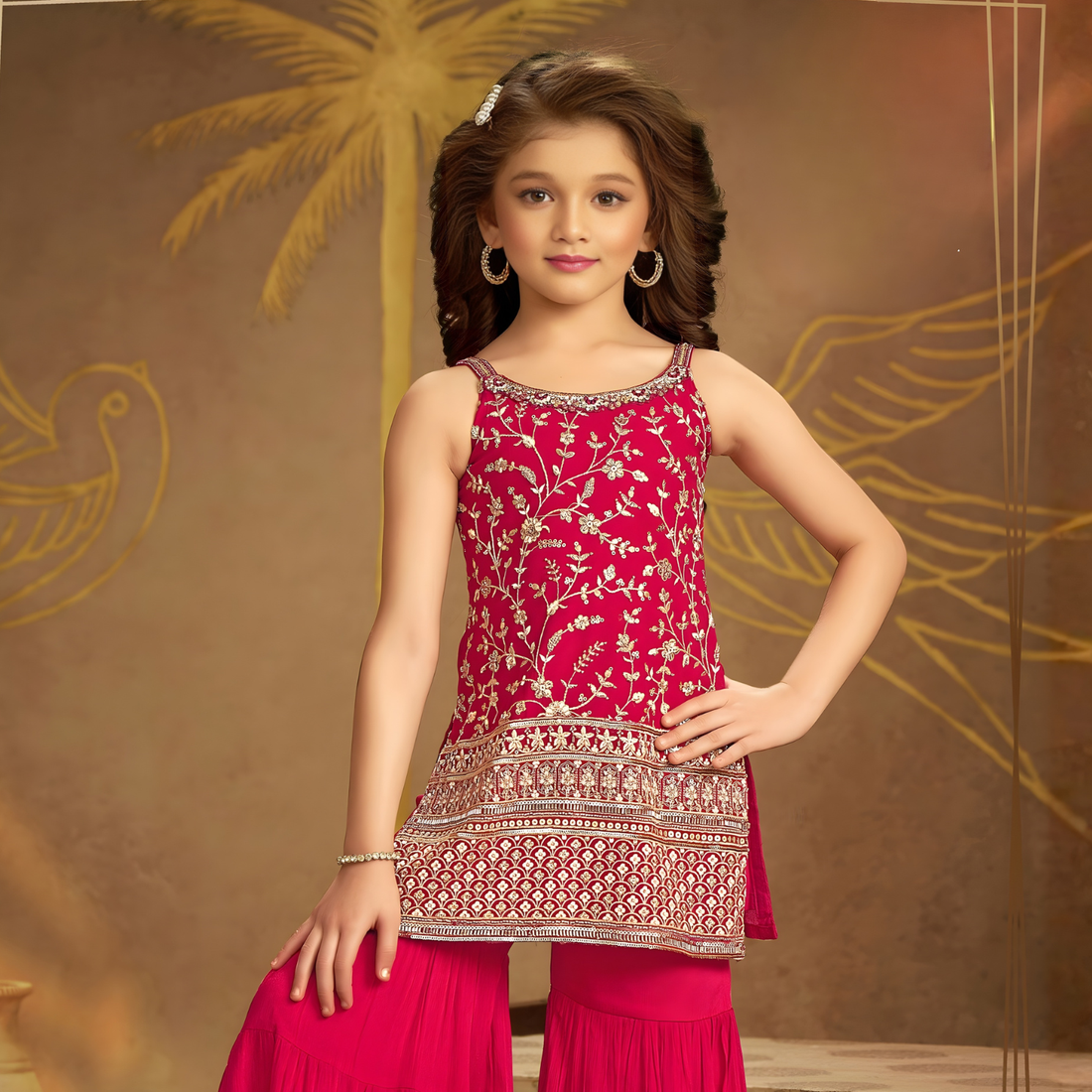 Sequins, Zari, Mirror, Stone and Beads work Sharara Suit Set For Girls