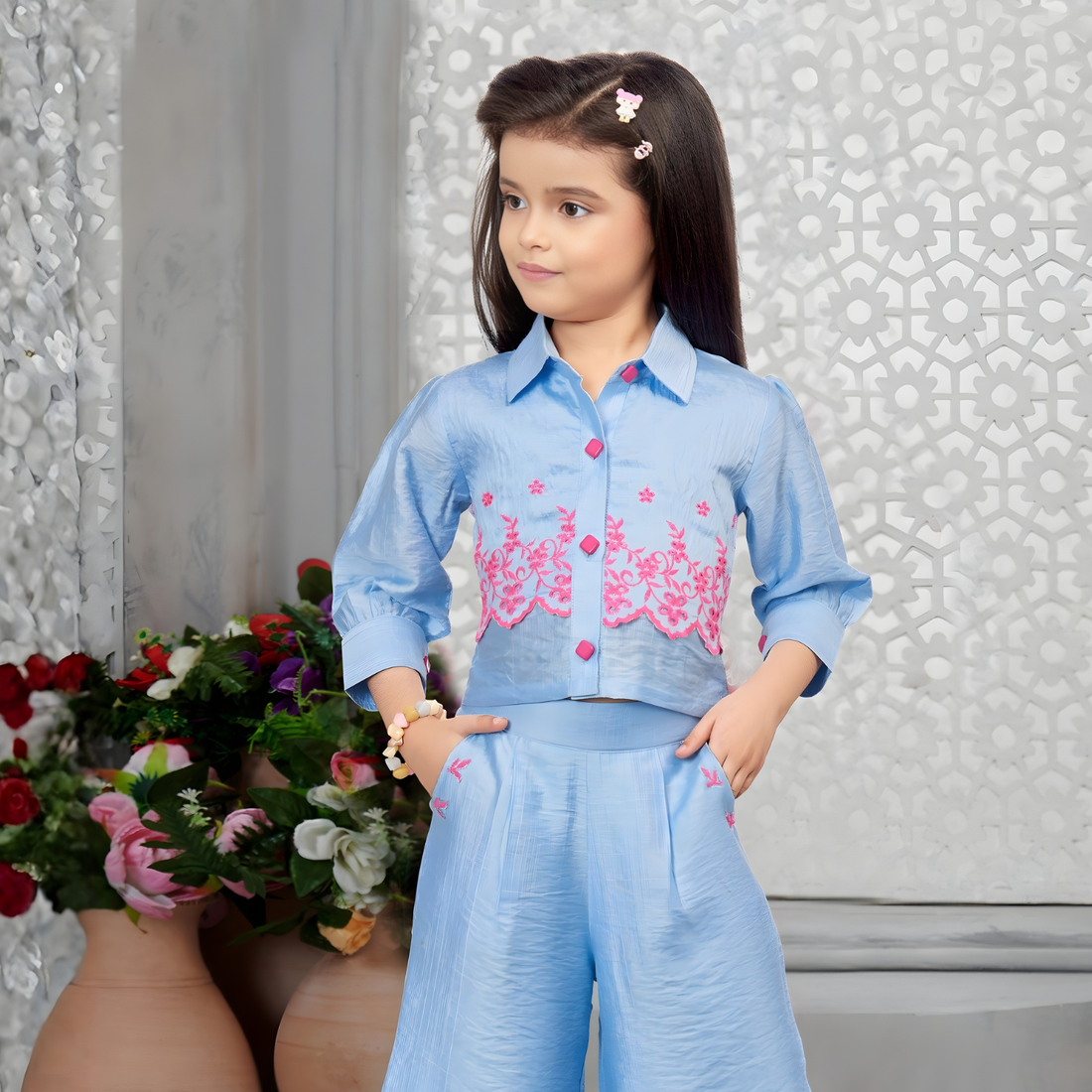 Blue Western Co-Ord Set For Girls