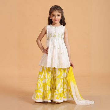 Girls Yellow Silk Palazzo Suit For Festival