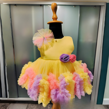 Stylish Yellow Party Wear Girls Frock