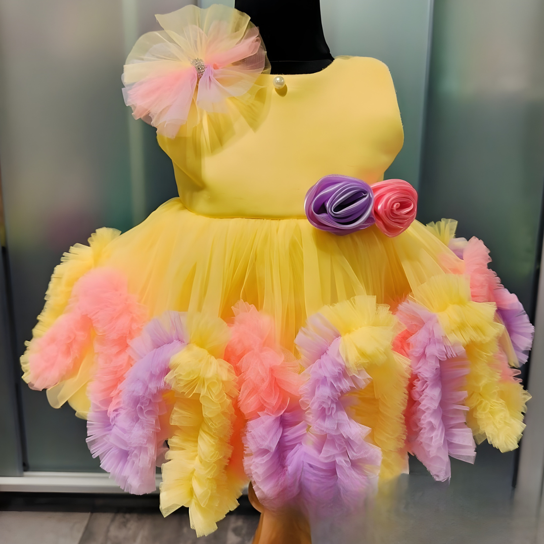 Stylish Yellow Party Wear Girls Frock