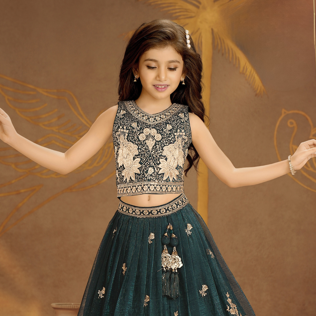 Stylish Blue Embroidered Kids Lehenga Choli Set