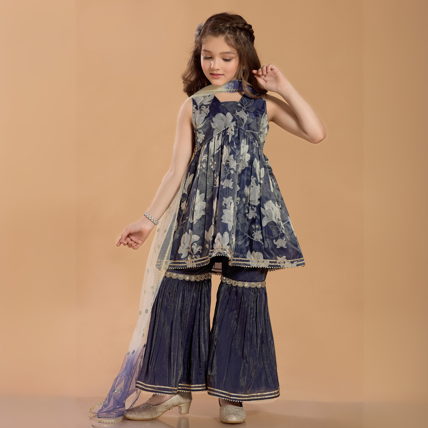 Mint Blue Silk Palazzo Salwar Suit For Girls
