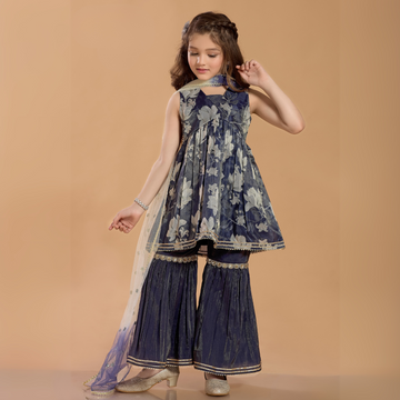 Mint Blue Silk Palazzo Salwar Suit For Girls
