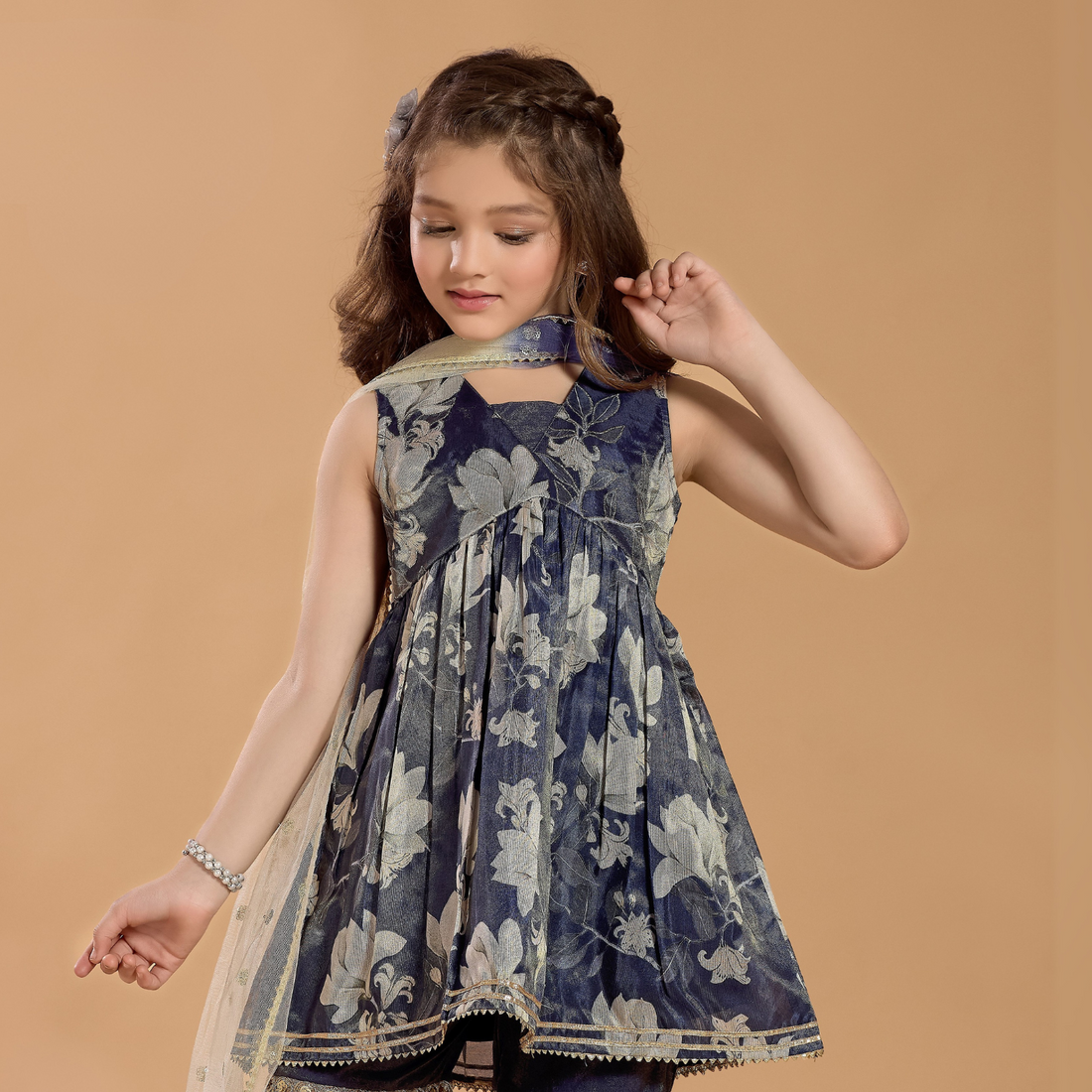 Mint Blue Silk Palazzo Salwar Suit For Girls