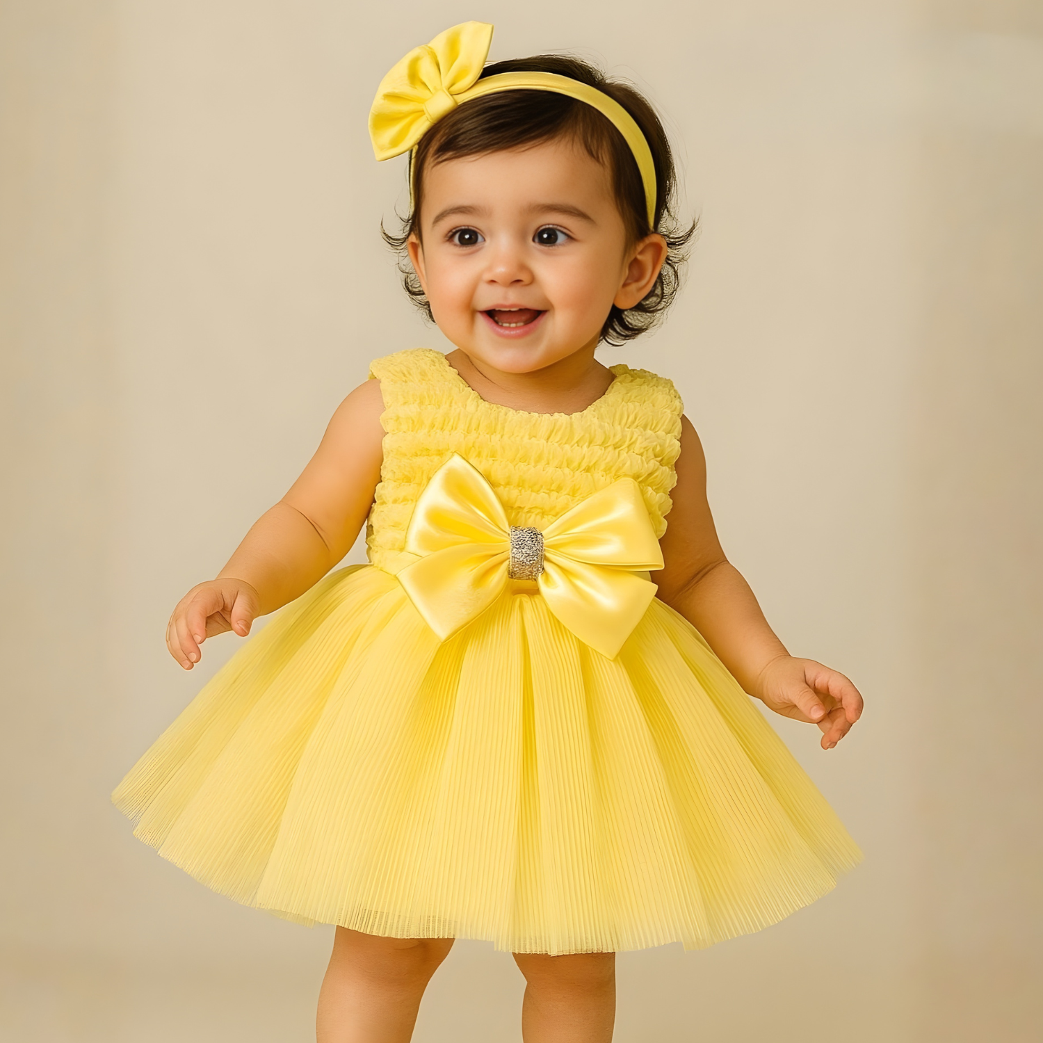 Stylish Yellow Party Wear Girls Frock