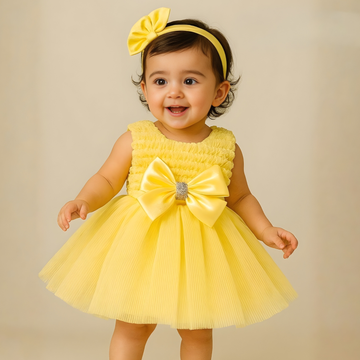 Stylish Yellow Party Wear Girls Frock