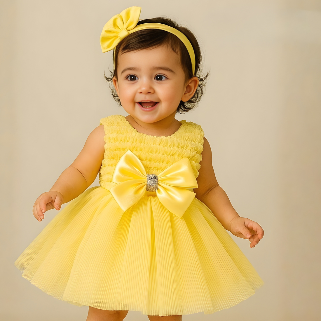 Stylish Yellow Party Wear Girls Frock