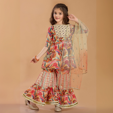 Attractive Tomato Georgette Sharara Set