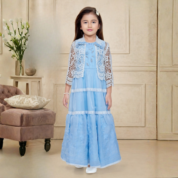 Kids Floral Printed Frock With Jacket