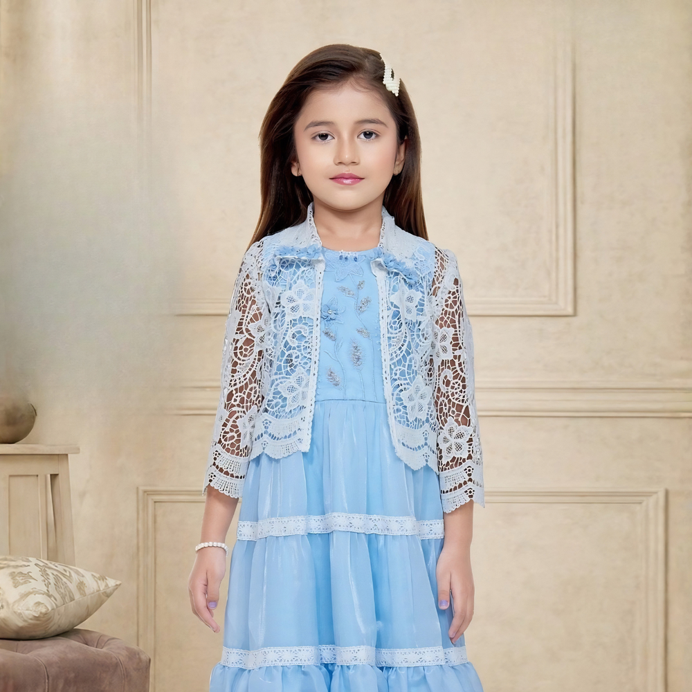 Kids Floral Printed Frock With Jacket