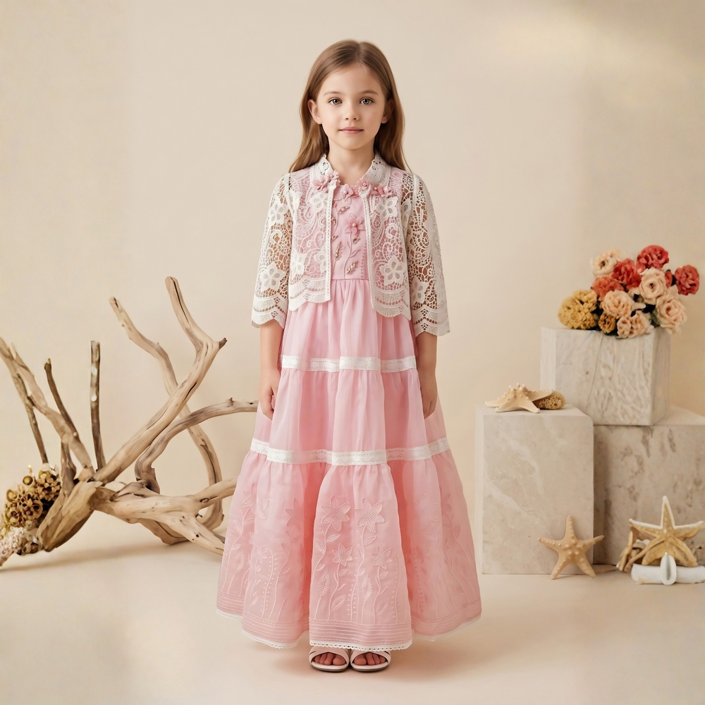 Kids Floral Printed Frock With Jacket