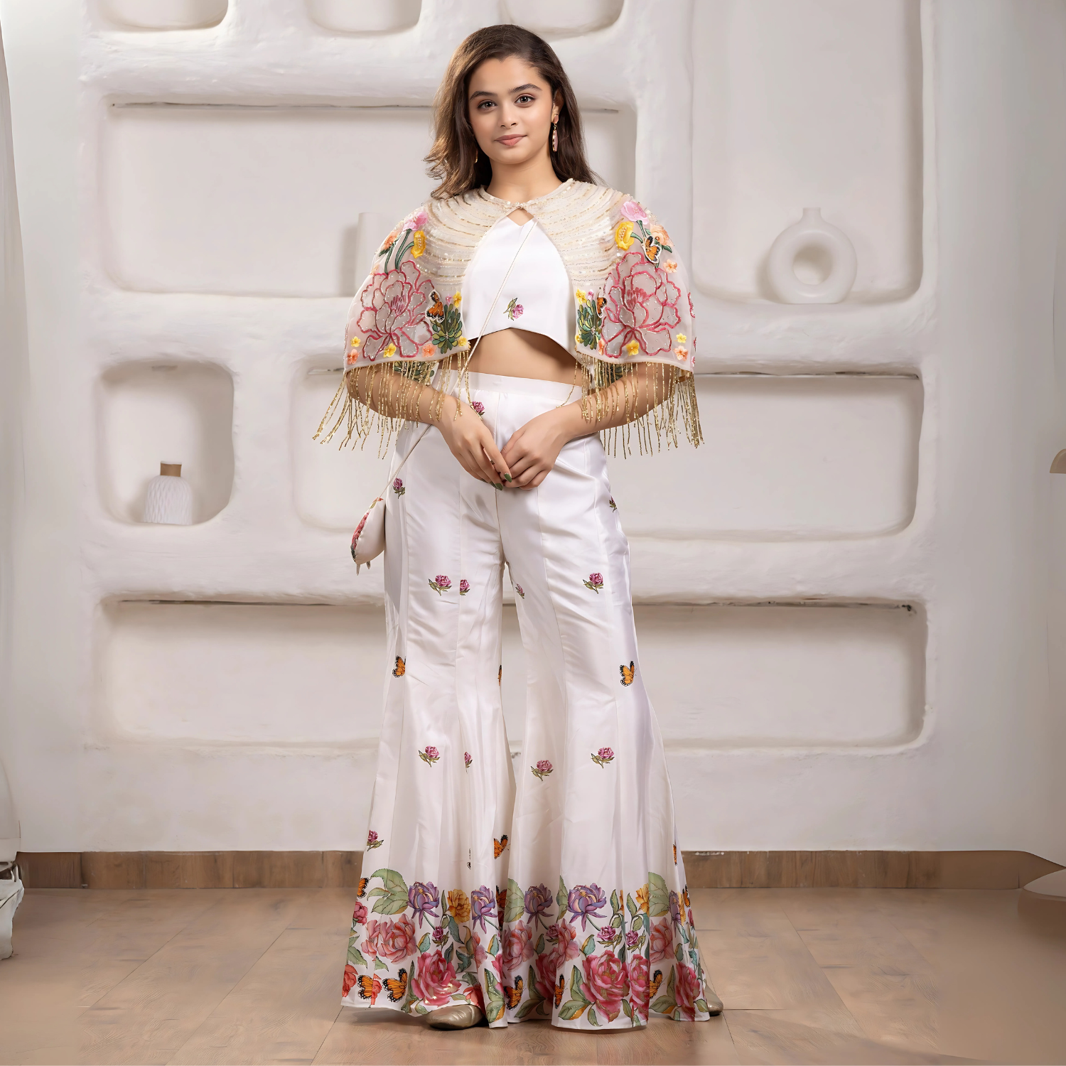 Crop Top with Plazzo With Jacket Set