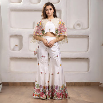 Crop Top with Plazzo With Jacket Set