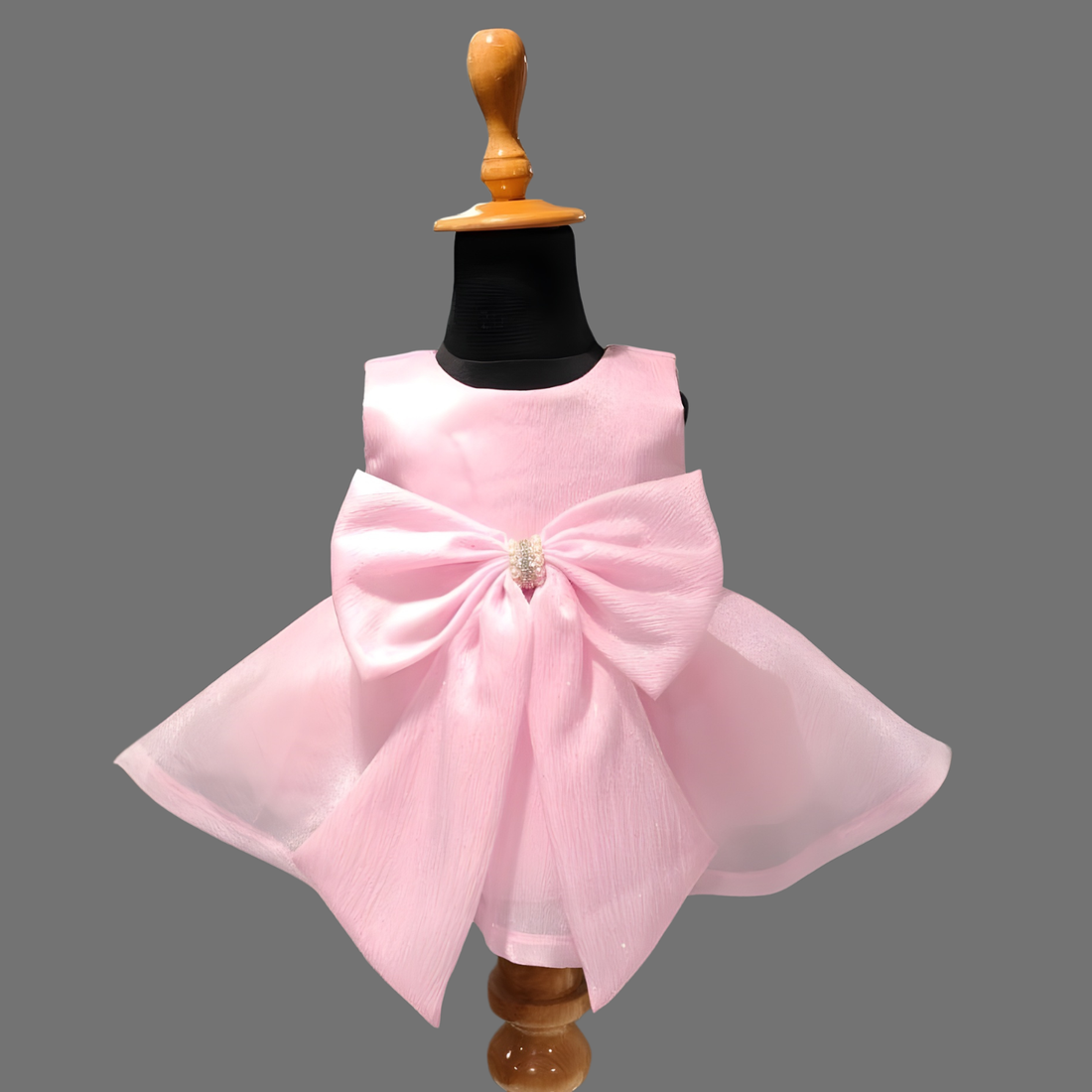 Pink Shimmer Organza Frock With Bow