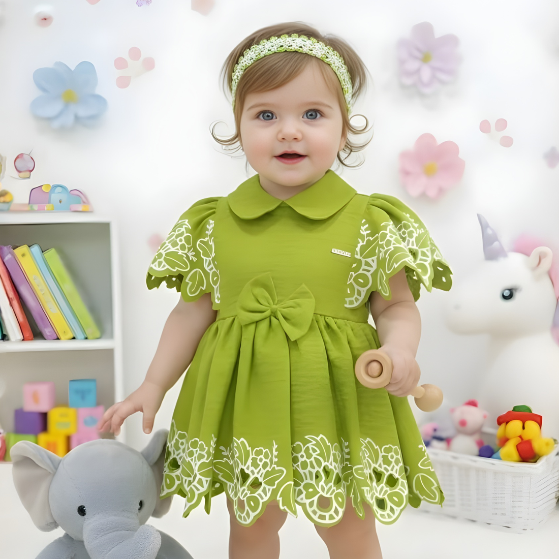 Elegant Green Baby Girl Frock