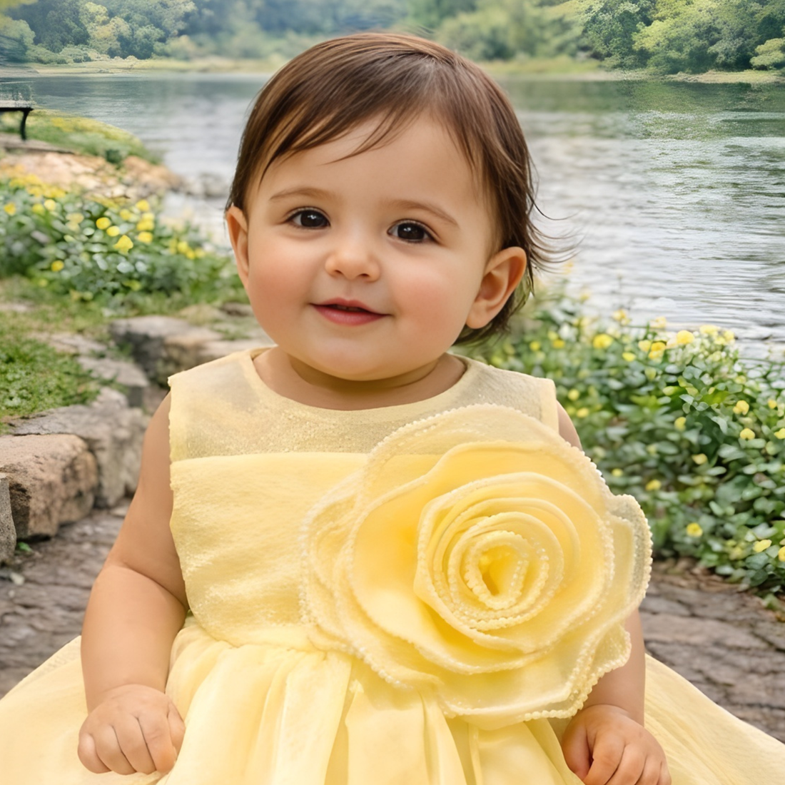 Yellow Baby Girls Party Wear Frock