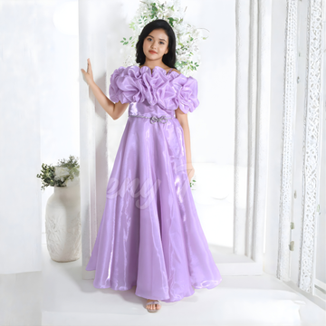 Purple Floral Embellished Party Wear Gown For Girls