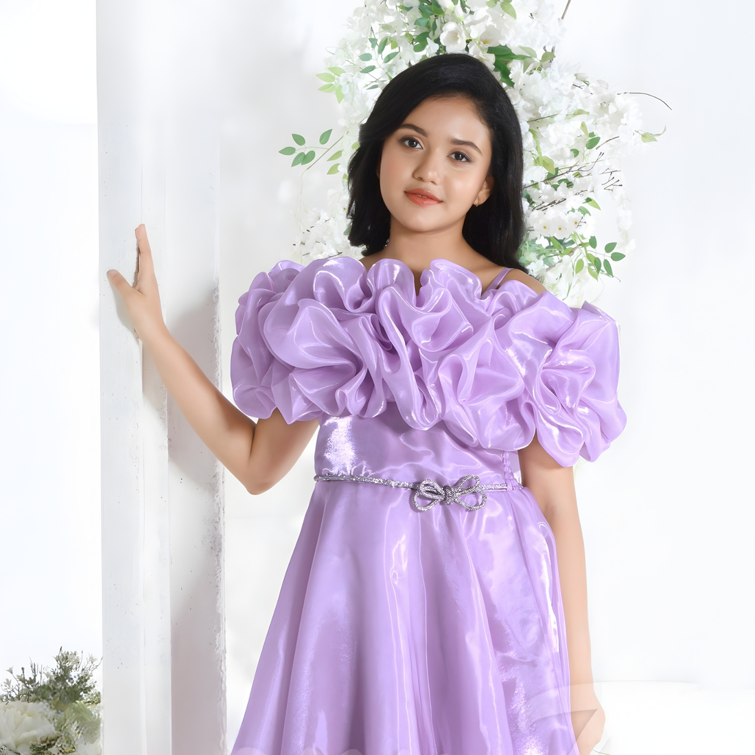 Purple Floral Embellished Party Wear Gown For Girls