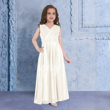 Sky Cream Shimmer Party Gown For Girls